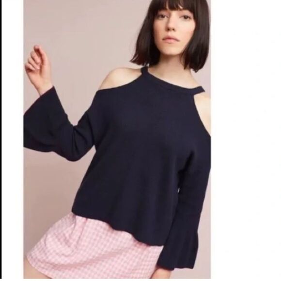 Anthropologie Blue Off the Shoulder Relaxed Fit Sweater - Picture 1 of 10